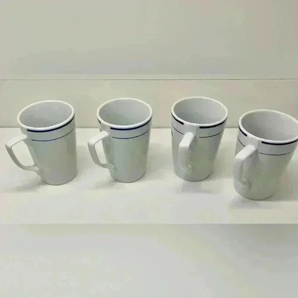 10 strawberry Street Other - 20 Strawberry Street Diner-ware Blue Mugs set of four white restaurant Styled